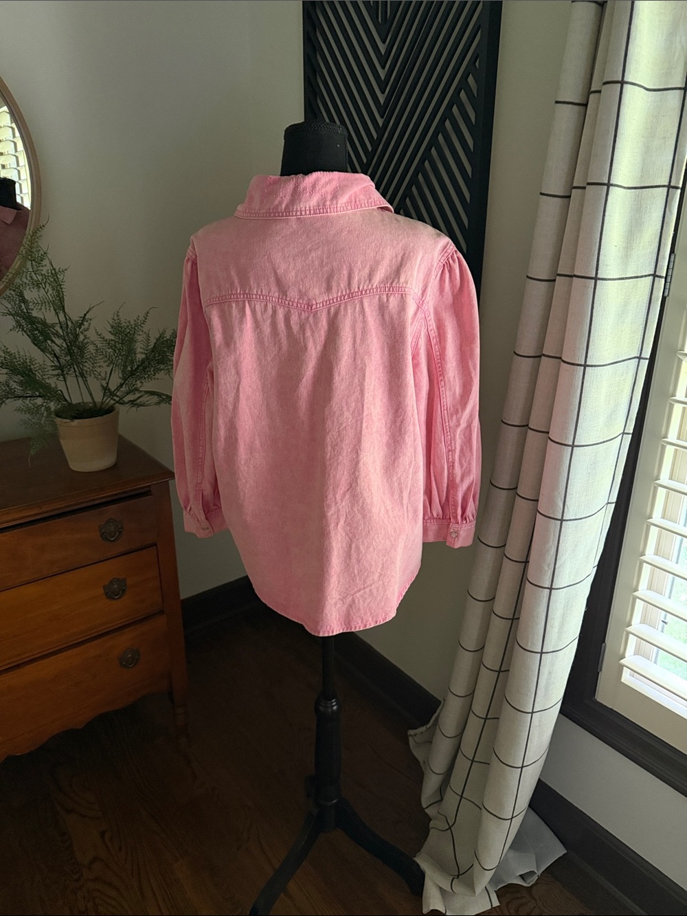 Entro pink canvas 3/4 puff sleeve shirt large - Picture 4 of 12